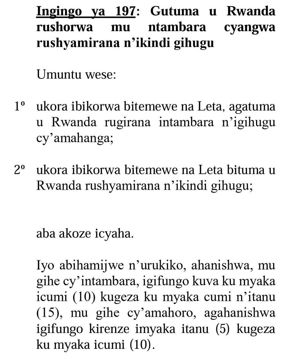 UncleGobby's tweet photo. @ClaudineGasana @akasamutwe_250 It is actually criminal ibyo yakoze kandi birahanirwa mu mategeko y'igihugu, reka ngusangize ingingo uyisomere ubwawe mu ndimi eshatu.
Article 197 #CP2018.
Ariya mangambure yavuze yatumye #ABARUNDI baduhagurukana bashyamirana natwe iwabo ntituzi ibyo bari kuvuga u RWANDA. https://t.co/DuXmBZIo6R
