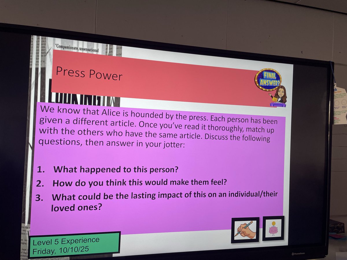 MrsMoroneyEng's tweet photo. S3 pupils have been looking at the power of the press whilst studying Looking for JJ. They’ve looked at the phone hacking scandal, the treatment of Caroline Flack, Britney Spears, and others. A great conversation generator! 🗣️ #presspower https://t.co/zUg8syn2zA