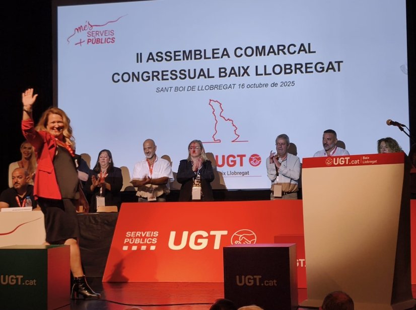 Fespbaix's tweet photo. Judith Extremera escollida com a Secretària Comarcal de la UGT Serveis Públics Baix Llobregat i la Comissió Permanent amb un recolçament del 97,40 %. Reforcem els serveis públics!! #congressos #essencials #ugt @ugt_sp_cat @ugtcatalunya https://t.co/9VCWxA0LCi