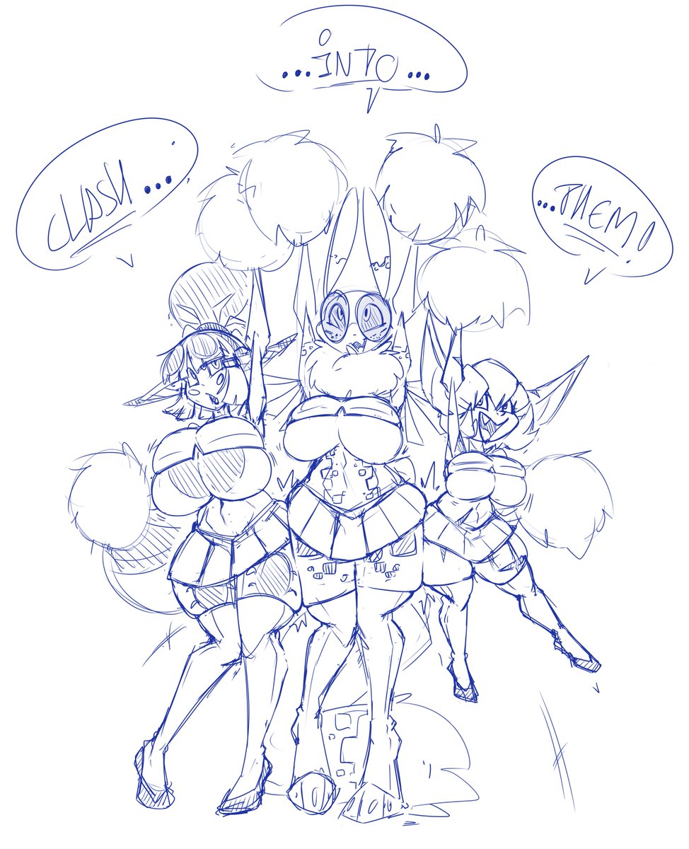 The cheerleader trio bounces for victory! Your team is going to win for sure!~