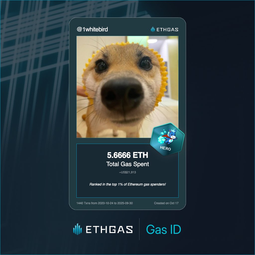 Just unlocked my Gas ID via ETHGas 🪪

I'm a Hero Jack with 5.6666 ETH spent on gas since Beacon Chain - now fueling my climb to the Gasless Future and earned 3500 Beans already. 

Reveal yours at ethgas.com/community/gas-…
