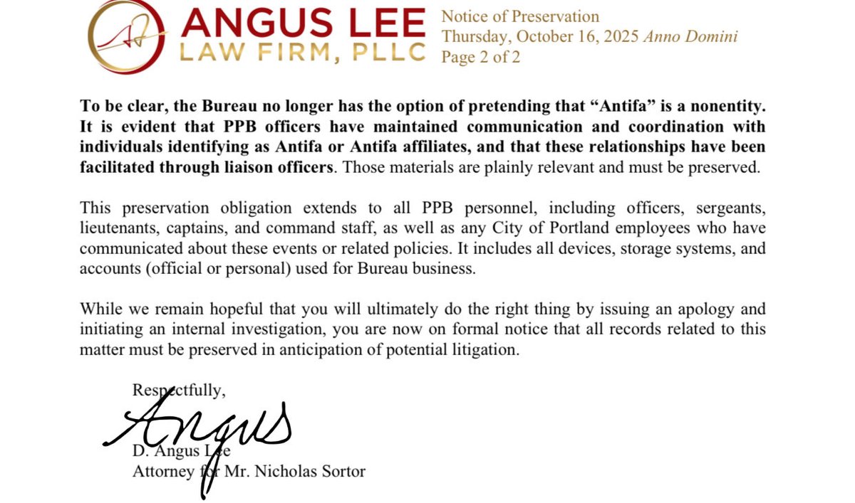 nicksortor's tweet image. 🚨 BREAKING: My legal team has officially notified the Portland Police Bureau that federal civil rights litigation may be forthcoming following my wrongful arrest
We’re demanding ALL internal records pertaining to their handling of Antifa
The city of Portland WILL be exposed,…