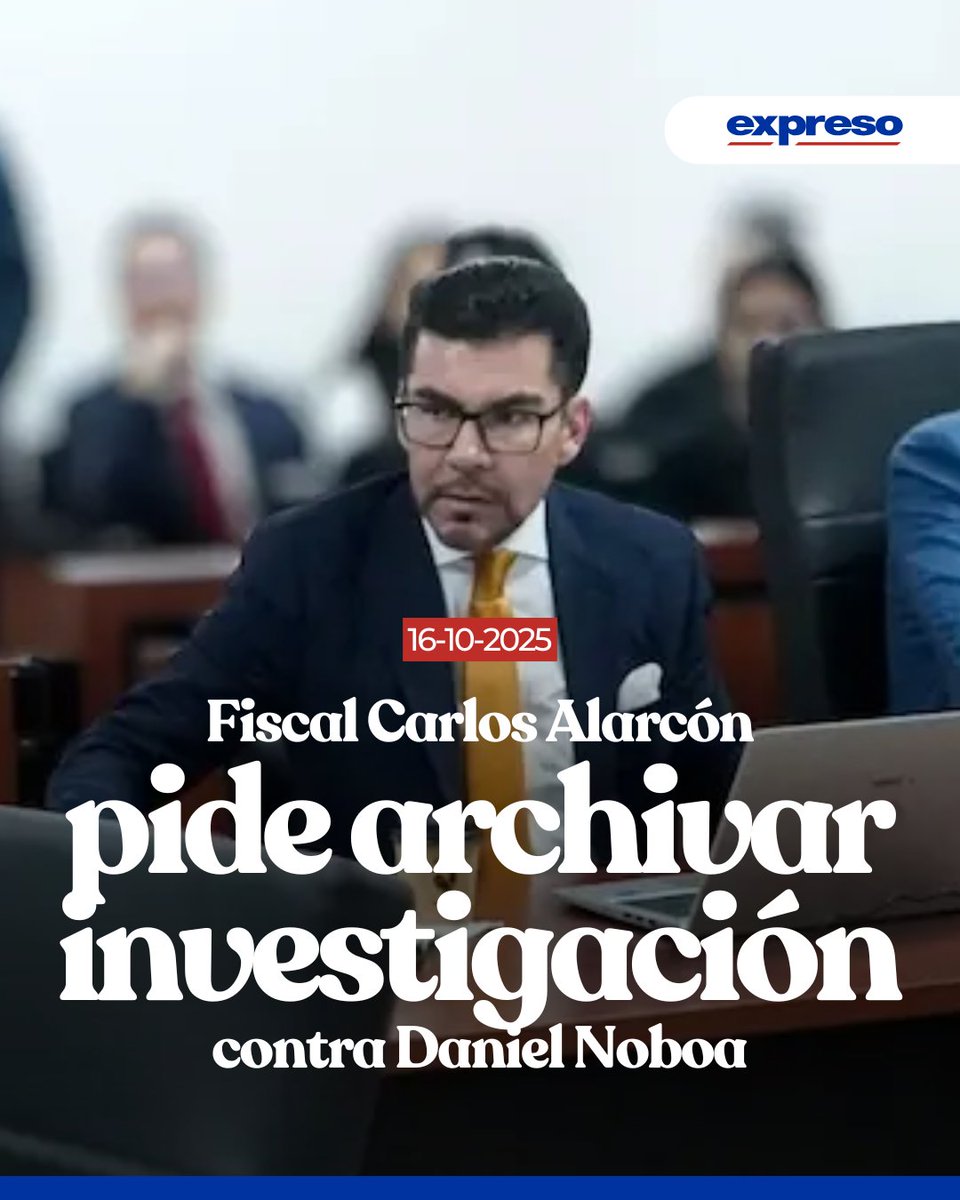 Expresoec's tweet photo. El fiscal general, Carlos Alarcón, solicitó el archivo de la investigación previa que se seguía contra el presidente Daniel Noboa, su esposa Lavinia Valbonesi y dos directivos de la minera Dundee Precious Metals (DPM).

Detalles 👉 https://t.co/DpOg9wRZfe https://t.co/qLMJpjWqc4