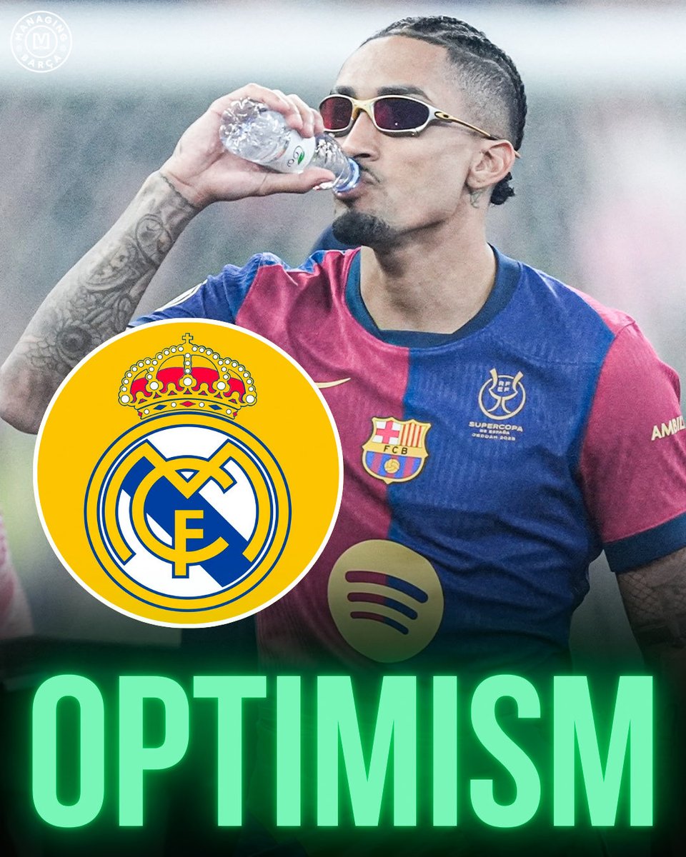 ManagingBarca's tweet photo. 🚨🚨🌕| Raphinha underwent an MRI today, and according to sources within the Barcelona locker room, the early signs are POSITIVE!

The results indicate that he could be fit in time for El Clásico on October 26, with the possibility of featuring as an option off the bench if Hansi Flick decides to use him.

While there is growing optimism about his availability, the club remains cautious. His participation against Real Madrid will ultimately depend on how he responds in the coming days.

[@mundodeportivo] 🇧🇷🌟