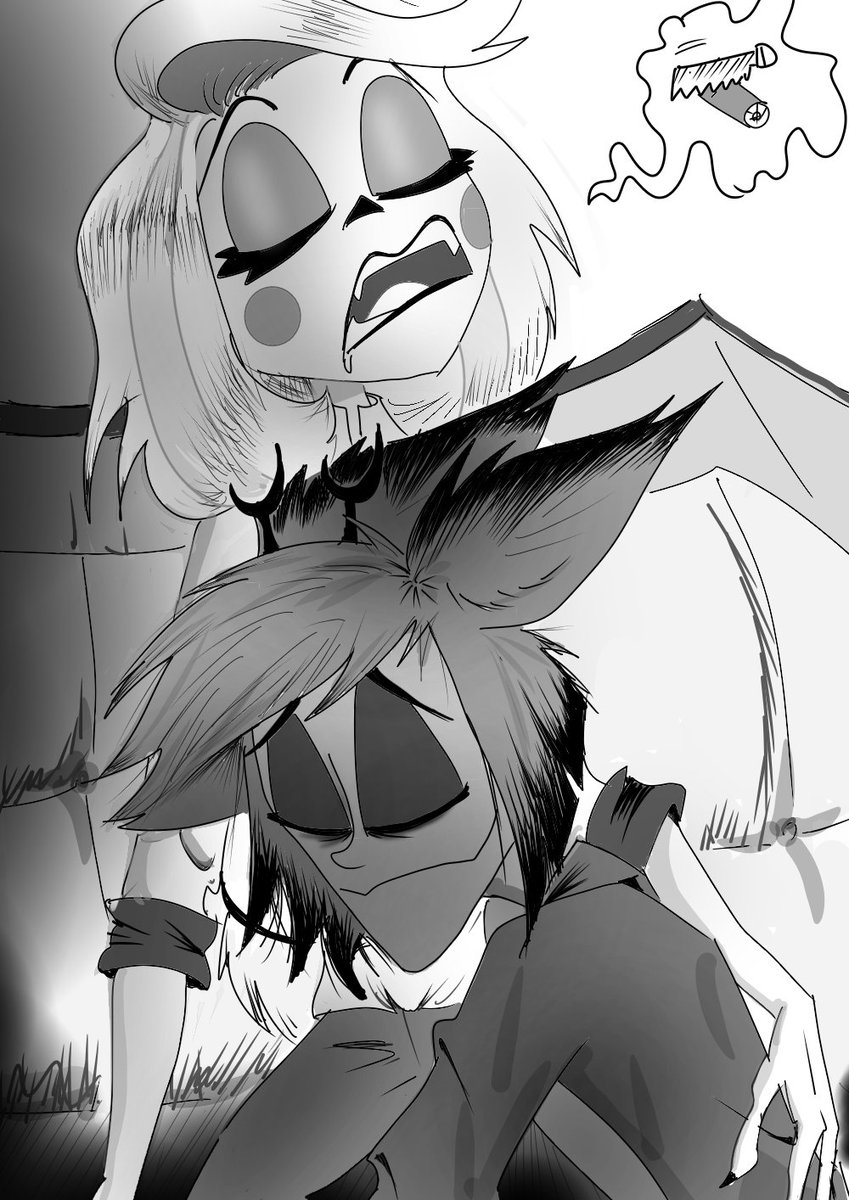Normalize taking a nap against your colleague because their humming or their static noise is lulling you into sleep.
#charlie #alastor #HazbinHotel