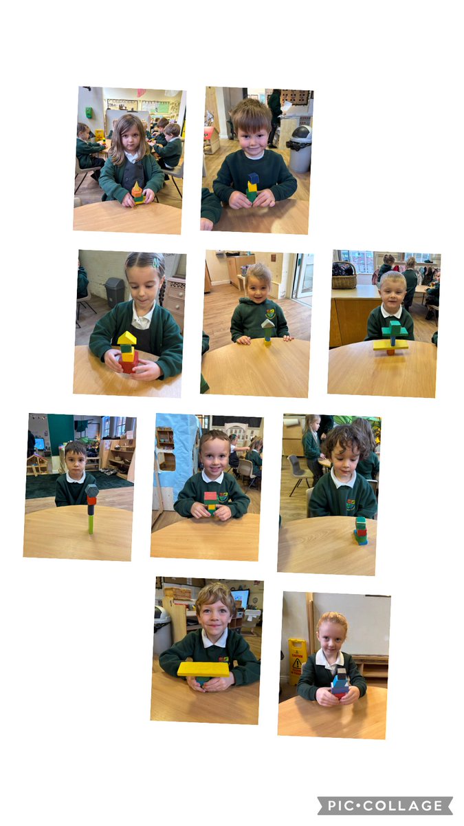 weaverhamschool's tweet image. Yesterday in Reception maths we made shape towers using 3D shapes that either rolled or stacked. We talked about flat and round sides and pointy corners.