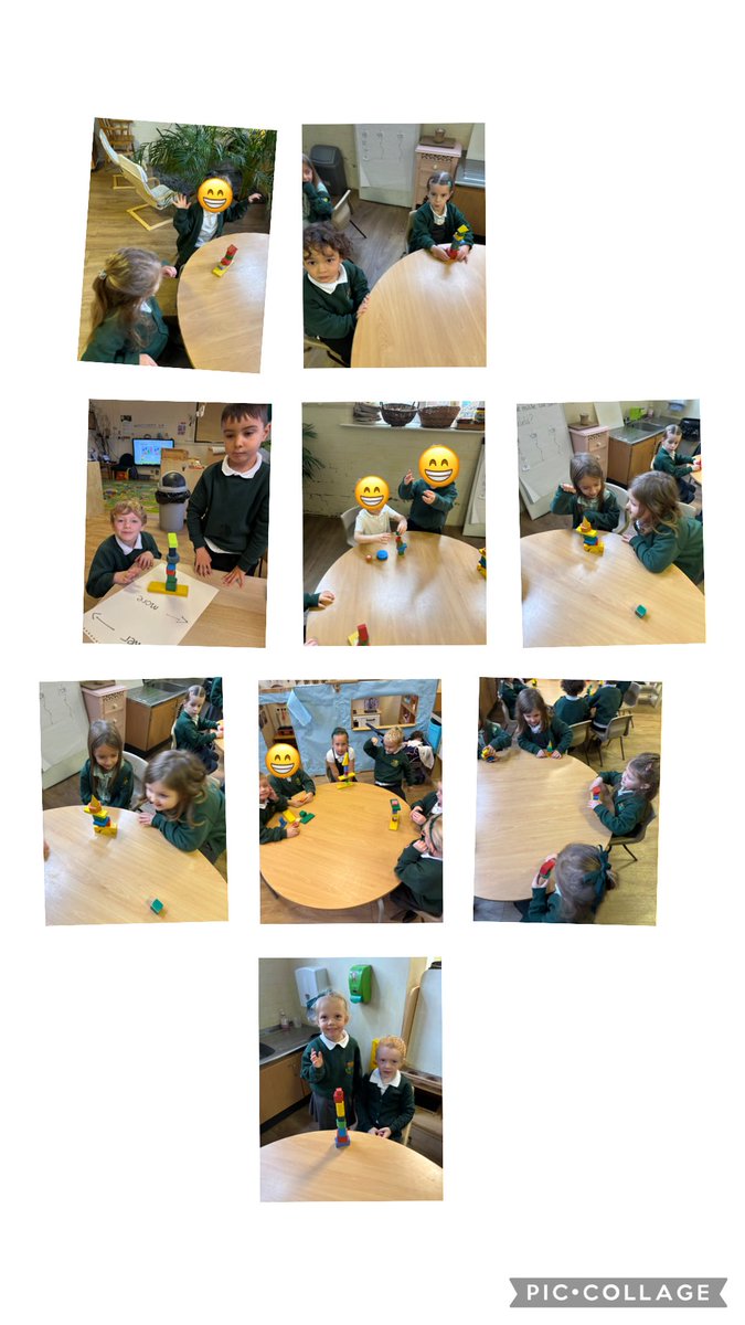 weaverhamschool's tweet image. Yesterday in Reception maths we made shape towers using 3D shapes that either rolled or stacked. We talked about flat and round sides and pointy corners.