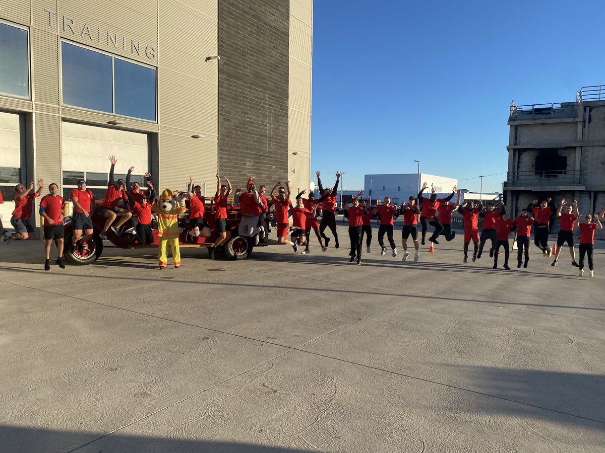 This morning the #BFES #recruits went for a run with #sparky. We take fitness very serious and make it a priority for our recruits. Sparky got a ride in our antique truck to encourage the recruits.