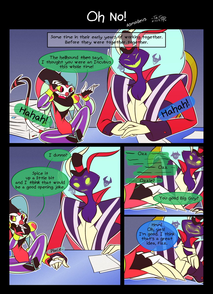 TMTremaine_712's tweet photo. Oh No! - Comic

HE’S HOT!

Little One shot I’ve had in my head for min. Couldn’t decide if I wanted Ozz or Fizz doing the bit, so I did both.

Now to get back to actually working on my main fan comic.
#helluvaboss #fizzmodeus https://t.co/n5ksNB4ckJ