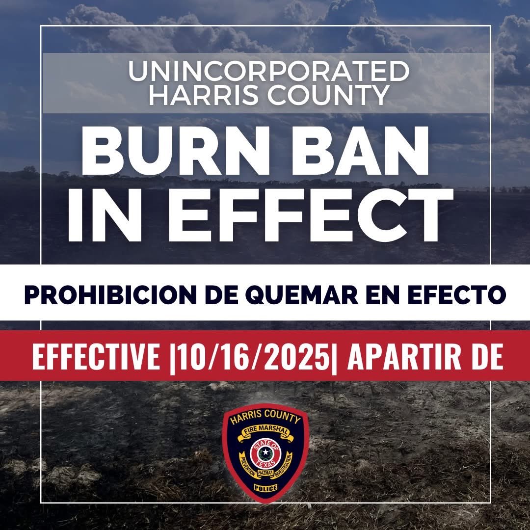 Springfdtx's tweet image. A burn ban is now in place for unincorporated areas of Harris County.
Harris joins over 150 Texas counties, including our neighboring counties of Montgomery, Fort Bend, Waller, Chambers and Liberty, in banning outside burning due to fire weather conditions.
#burnban…