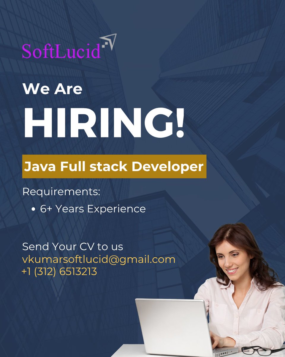 Softlucid_'s tweet image. SoftLucid is hiring a Freelance Java Full Stack Developer! Work remotely, build innovative web apps, and grow your career.
Contact: +1 (312) 651 3213 | vkumarsoftlucid@gmail.com
#JavaJobs #FreelanceDeveloper #HiringNow