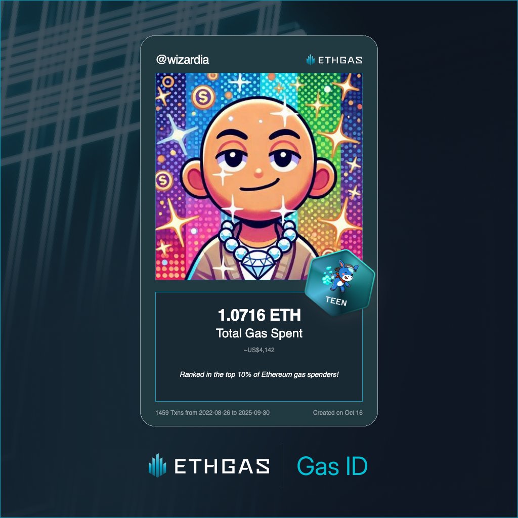 Discovered my Gas ID via ETHGas - turning my gas spend into rewards 🫘

As a Teen Jack, I've spent 1.0716 ETH on gas but earned 640 Beans back.

Get your Gas ID and Beans here: ethgas.com/community/gas-…