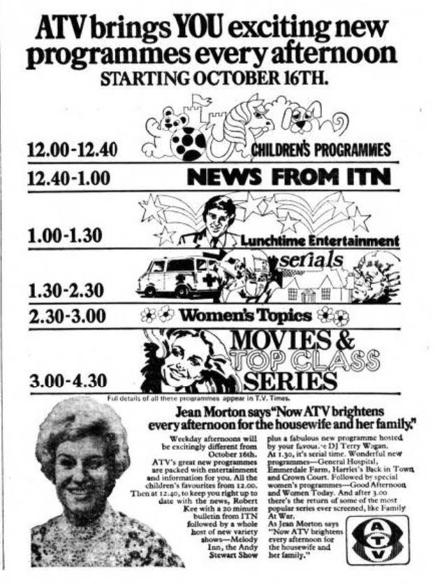Today in 1972 ITV launched its daytime schedule after the Heath government scrapped the ridiculous limits on TV broadcasting hours. <a href="/ITV/">ITV</a> grasped the opportunity with exciting new shows like Emmerdale and Crown Court. This is how ATV in the Midlands promoted the new schedule.