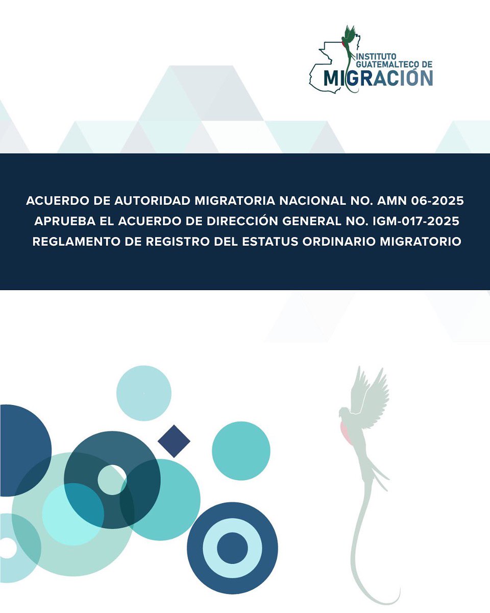 MigracionGuate's tweet image. #Extranjería | Registro del Estatus Ordinario Migratorio

Consulta el Reglamento del Registro del Estatus Ordinario Migratorio (IGM-017-2025).
Se implementan mecanismos administrativos para el eficiente control de las solicitudes de garantes 
👉 igm.gob.gt/wp-content/upl…