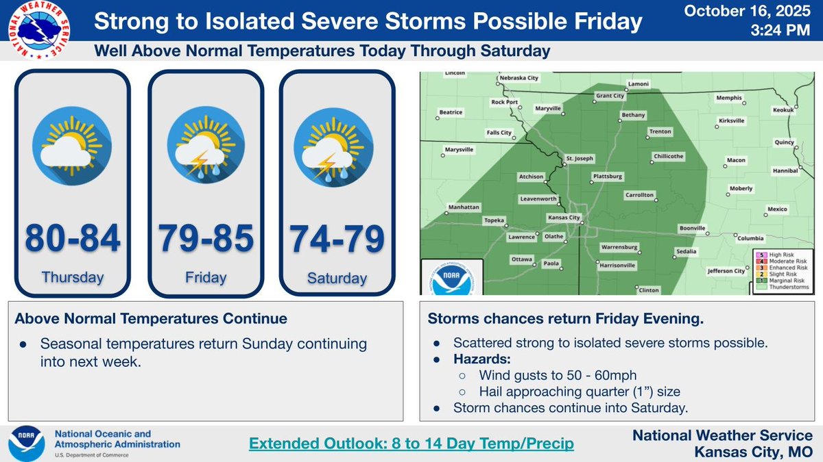 Another unseasonably warm day across the region. Mostly sunny and warm conditions continue into Friday before chances for showers and t-storms return during the evening. A few strong to severe storms are possible with the primary threats being damaging winds and hail.