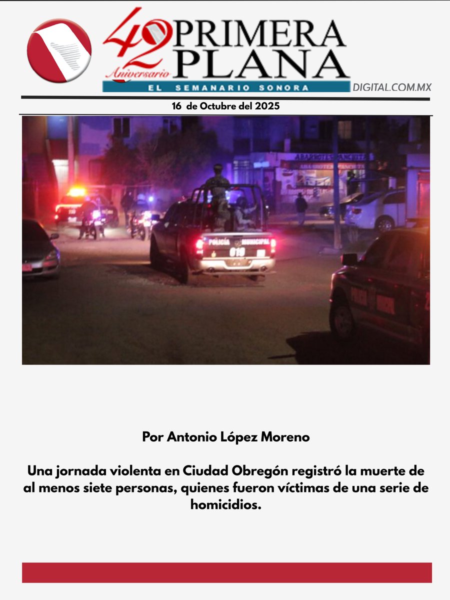 🚨 Jornada violenta en Ciudad Obregón: 7 muertos y 4 detenidos
#Cajeme #SeguridadSonora #Justicia #CódigoRojo

➡️primeraplanadigital.com.mx/jornada-sangri…