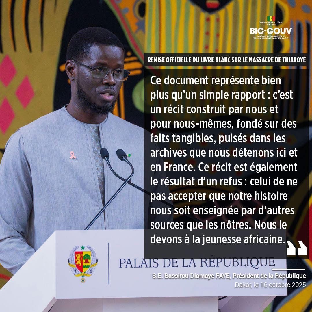Extraits du discours du Président de la République à l’occasion de la remise officielle du « Livre blanc »sur le massacre de Thiaroye.