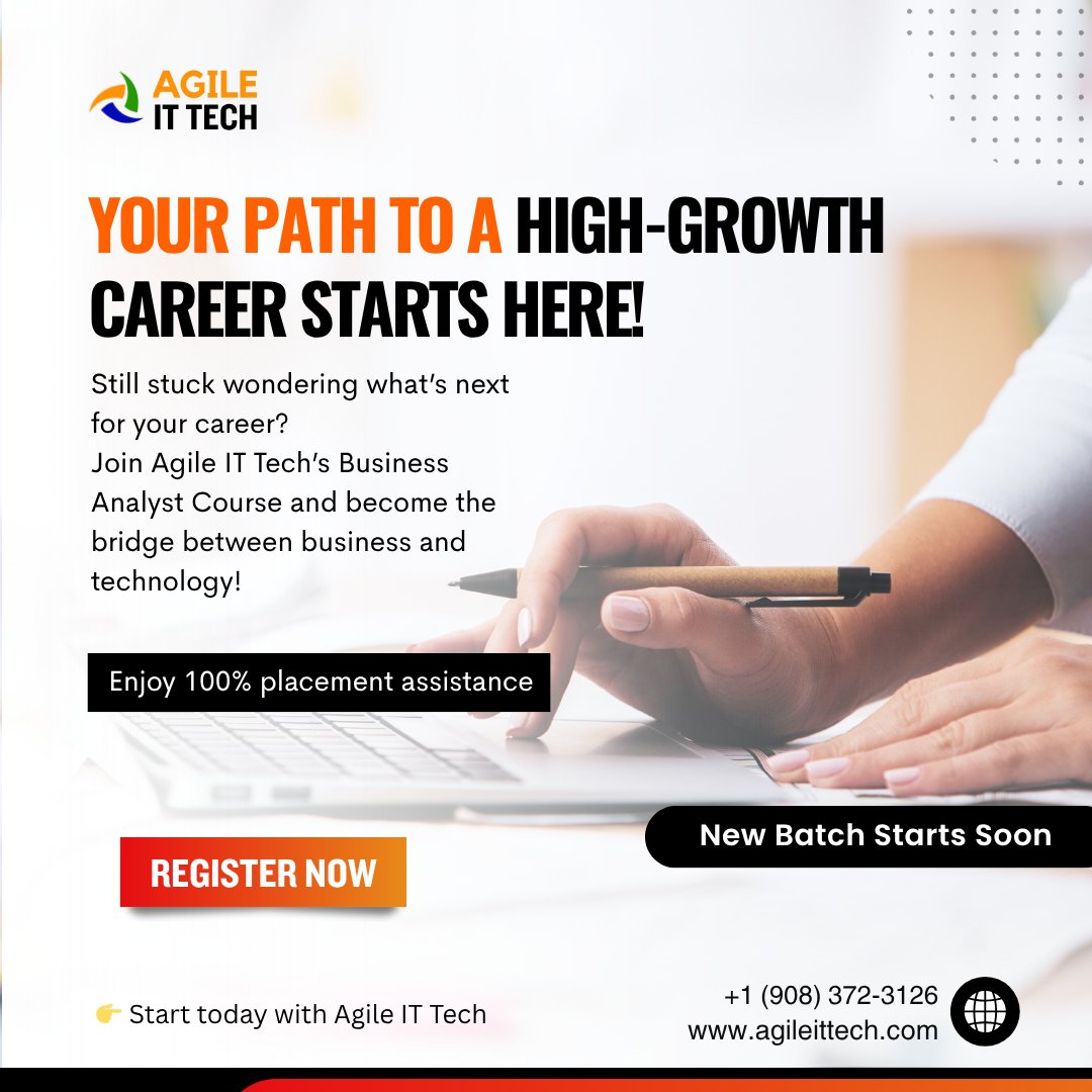 agileittech's tweet image. 𝐒𝐭𝐢𝐥𝐥 𝐬𝐭𝐮𝐜𝐤 𝐰𝐨𝐧𝐝𝐞𝐫𝐢𝐧𝐠 𝐰𝐡𝐚𝐭’𝐬 𝐧𝐞𝐱𝐭 𝐟𝐨𝐫 𝐲𝐨𝐮𝐫 𝐜𝐚𝐫𝐞𝐞𝐫?
Join Agile IT Tech’s Business Analyst Course and become the bridge between business and technology!
Visit our website:- 𝐰𝐰𝐰.𝐚𝐠𝐢𝐥𝐞𝐢𝐭𝐭𝐞𝐜𝐡.𝐜𝐨𝐦
#AgileITTech #TechCareer
