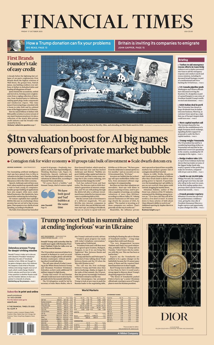 Just published: front page of the Financial Times, international edition, Friday October 17 on.ft.com/495IuEC