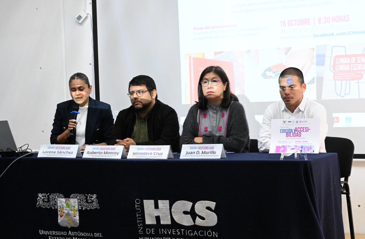 uaemorelos's tweet photo. En el #Ciihu de la #UAEM se realizó el Conversatorio interinstitucional sobre el derecho a la lengua escrita para comunidades vulnerables, donde la editora Ana María Bermúdez presentó su propuesta de “Edición Universal” para promover la accesibilidad editorial. 💚📚
#OrgulloUAEM https://t.co/hd0vpABtOB