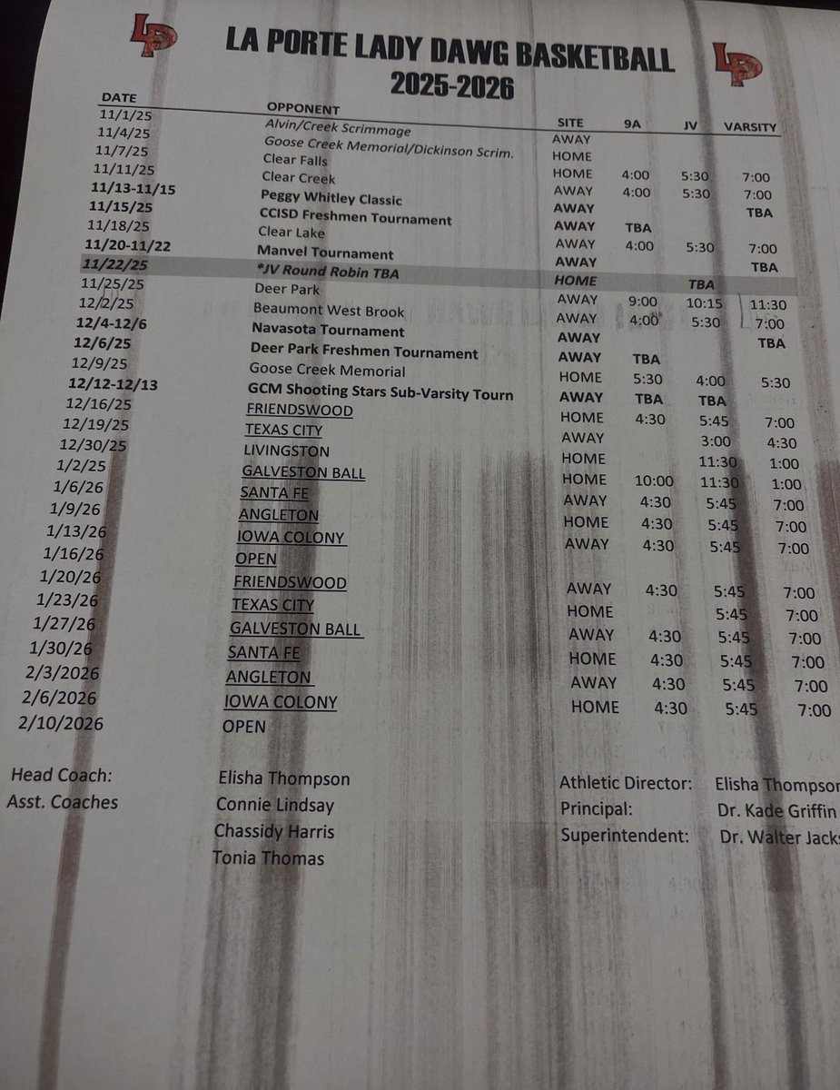 Hey Coaches’ just wanted to say the season is right around the corner. Here’s the LaPorte Lady Bulldogs schedule if you wanted to stop by!! <a href="/HUnitedMike/">H United</a> <a href="/girlzprepreport/">Girlz Prep Report</a> <a href="/HoustonUnited3/">Houston_UnitedBB</a> <a href="/LPLadyDawgsBB/">LP Lady Bulldog BB</a> #laporteladydawgs