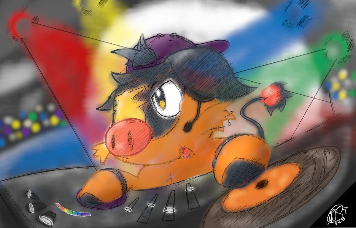 Attempted a colored version of an old sketch I did of me DJ-ing!