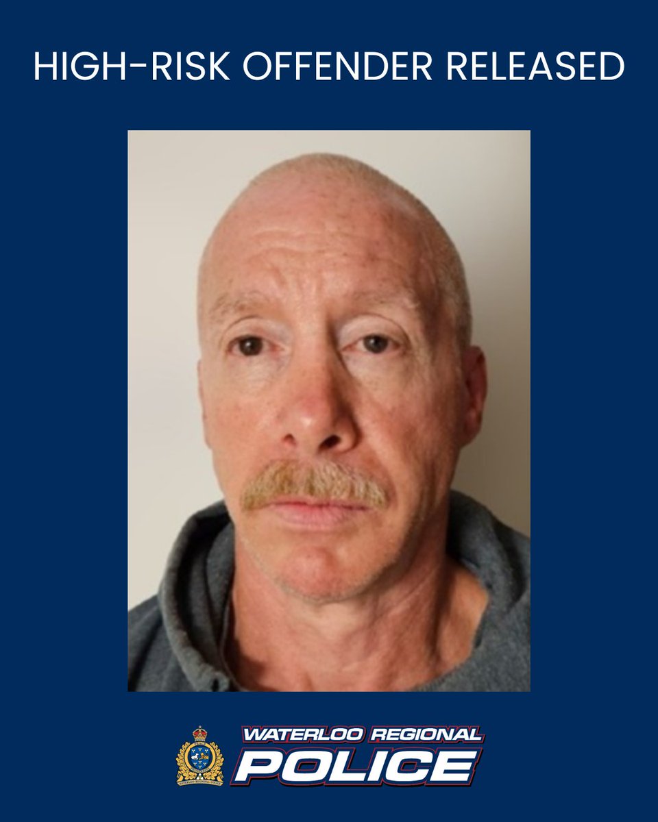 WRPSToday's tweet image. The Waterloo Regional Police Service is issuing a public alert regarding a high-risk offender who has recently been released into the community.
Mr. Kevin Koehler,60, was released on October 16, 2025, and will reside in Kitchener.
WRPS’ Offender Management Unit (OMU) believes…