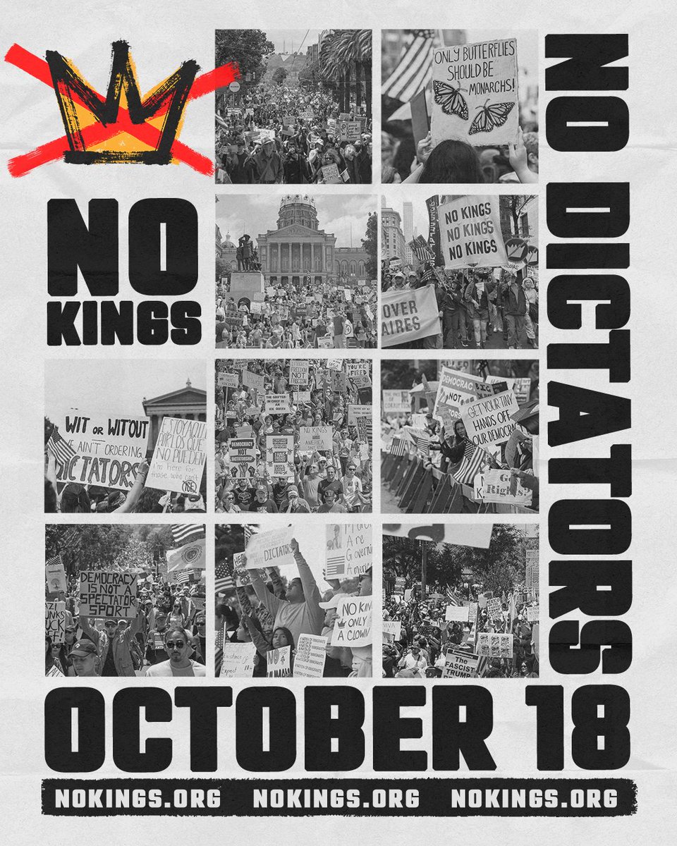 This Saturday — NO KINGS DAY — in more than 2,500 cities and communities across the nation, people will take to the streets to make it clear to President Trump: we don’t have kings or dictators in this country.
❌👑❌👑❌
RSVP to join an action near you: nokings.org/?SQF_SOURCE=chn