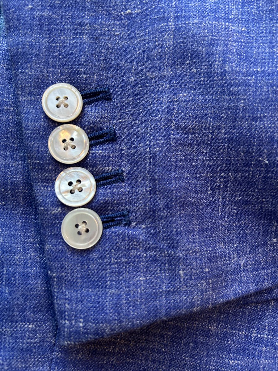 Mr. C, Shawn, picked up his Balearic 3-piece suit today and the sun beamed. 

A top quality wool, silk and linen blend by Huddersfield Fine Worsteds in a spirit soaring blue, with white shell buttons from <a href="/buttonqueenshop/">The Button Queen Ltd</a> and Liberty magic mushroom lining, also from HFW, this is