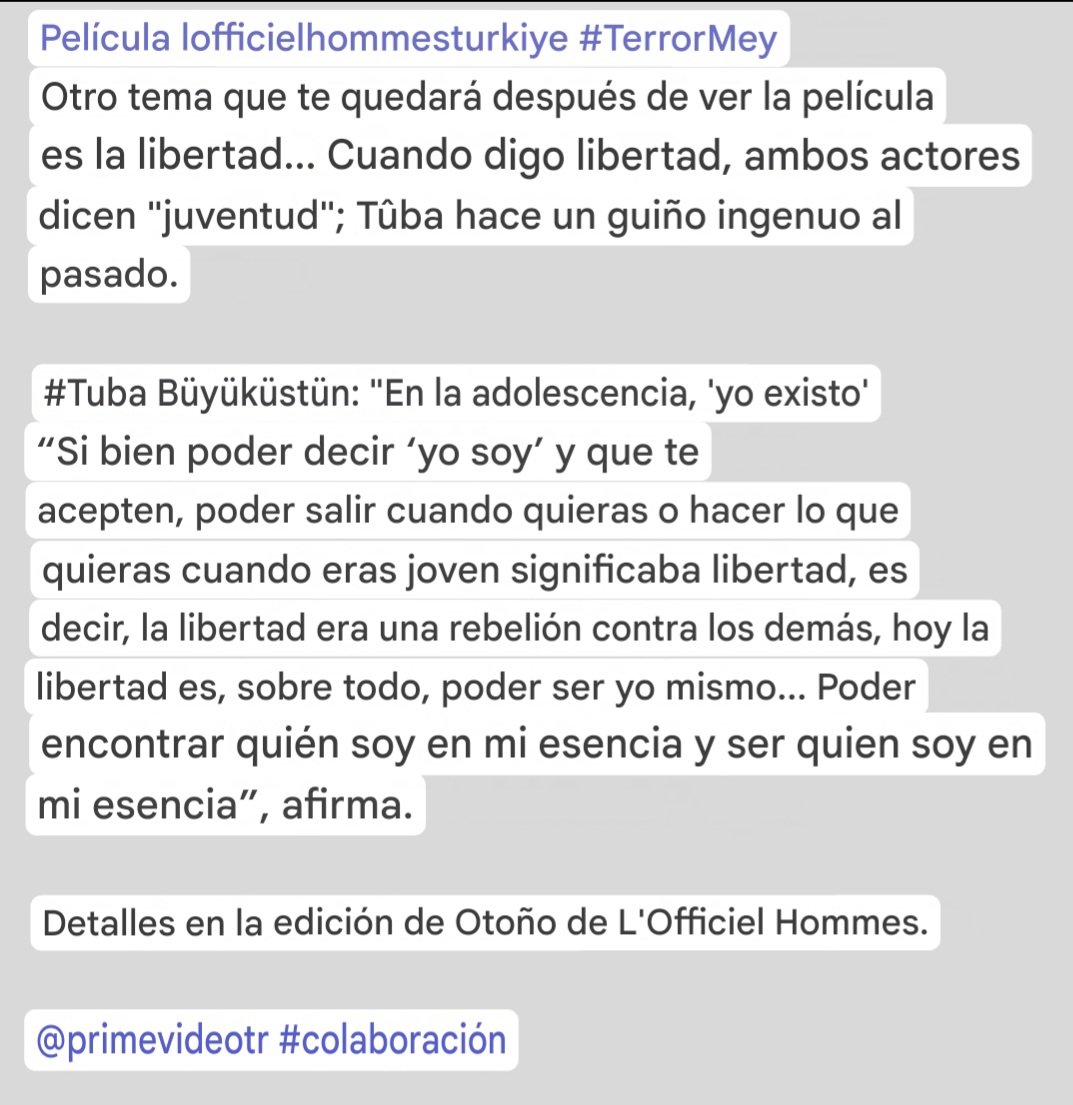 El perfil de Tuba 😍🥰❤️. Y nos explica, de forma muy acertada,  qué es para ella el concepto de "libertad". 
#TubaBüyüküstün ❤️
#DehşetBey