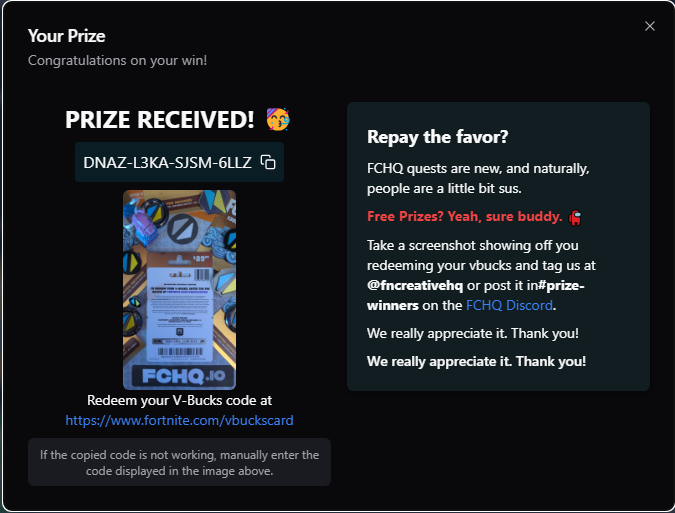 Photo by Maos @FNCreativeHQ thanks! I highly recommend checking their quests out, only played for 30mins and got this. Will be really useful for this Fortnitemares https://t.co/Wq73ENuEGz