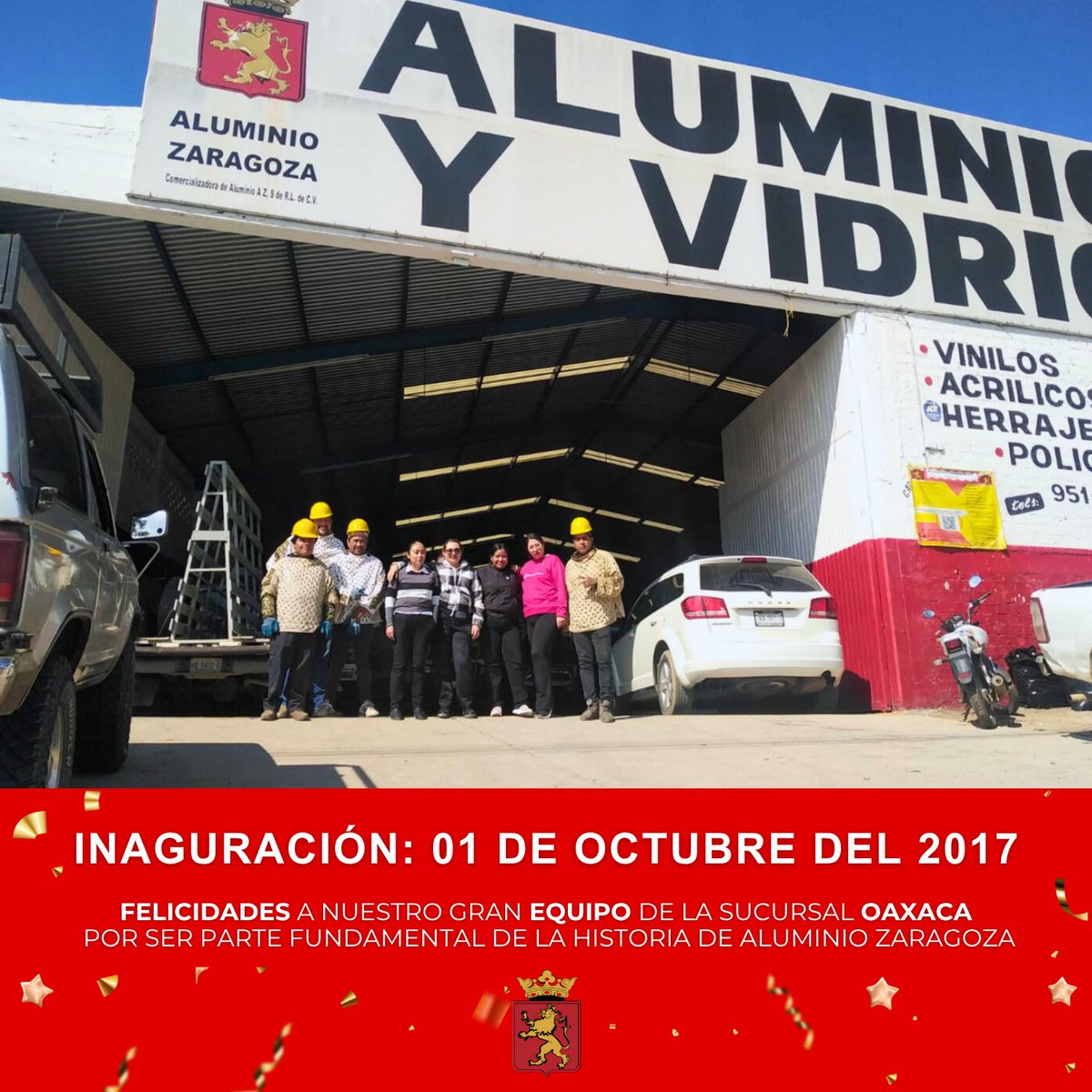 RHAluminioZA's tweet photo. ¡Octubre de fiesta en Aluminio Zaragoza!🥳
Este mes celebramos a nuestras sucursales de Oaxaca
🎂 Oaxaca (2017) 8 años de historia
🎊 Símbolos (2019) 6 años de esfuerzo y crecimiento
💪 ¡Felicidades a todos los colaboradores de estas sucursales por su entrega y pasión!💖 https://t.co/m6SeLjxxJt