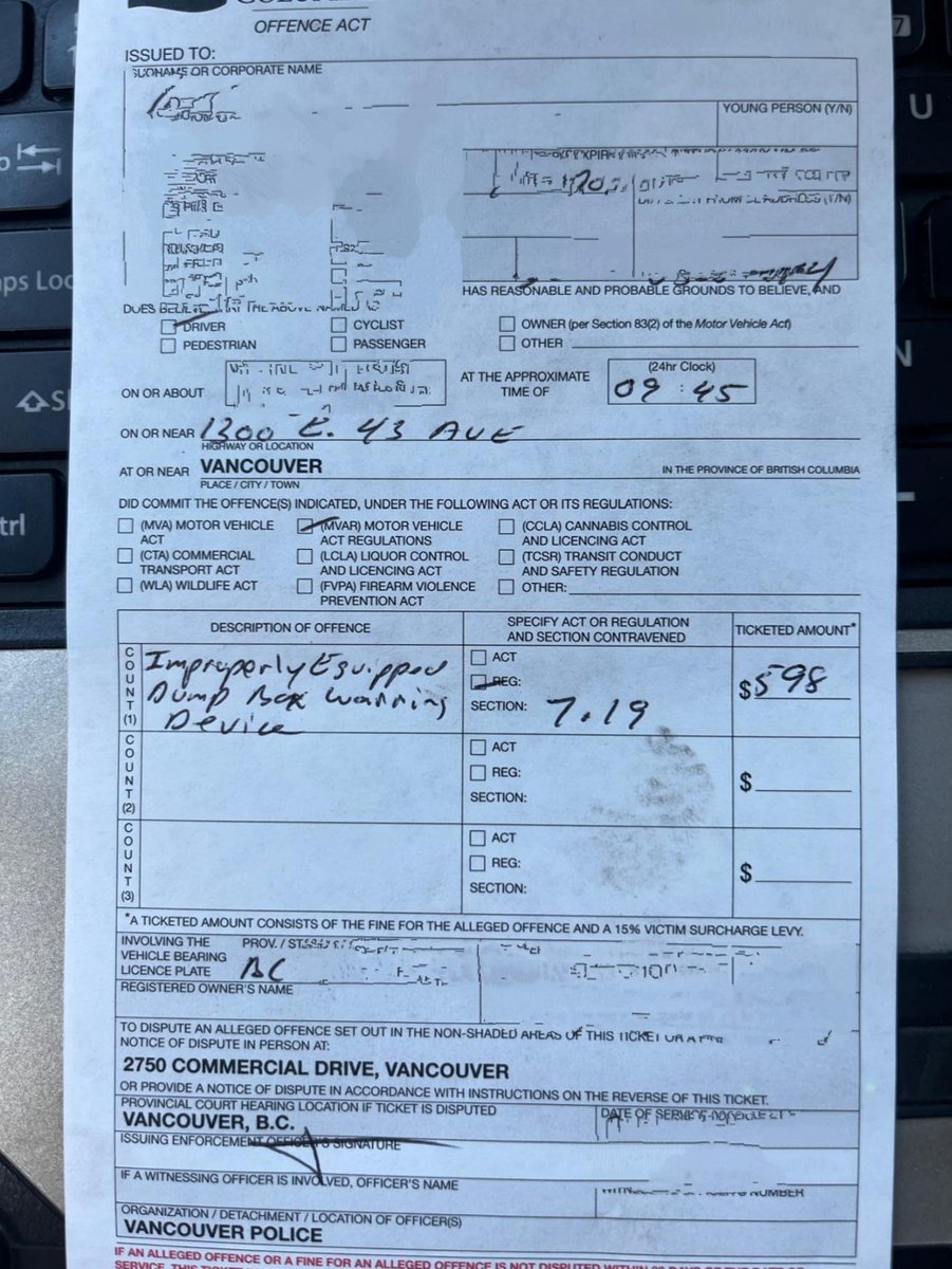 VPDTrafficUnit's tweet image. Dump truck: cords showing on both front tires &amp;amp; No warning light when box raised ($598). Tractor-trailer: 3 brakes out of adjustment, one not working, a flat tire plus numerous other violations = $598 for Omit Entry On Record plus $414 brakes and OOS. #WeAreOutThere #DriveSafe