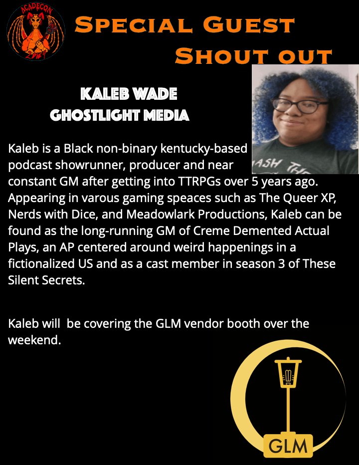 TheRpgAcademy's tweet image. Lets continue to shout out our Ghostlight Media Special Guest.
next up is Kaleb!

#TTRPG #actualplaypodcast #gamemaster