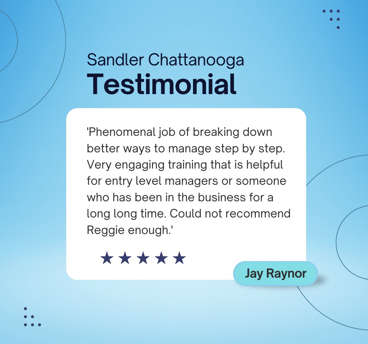 SandlerInCHA's tweet photo. Thanks for the feedback, Jay! We really appreciate it. https://t.co/MTYtB3MKKh