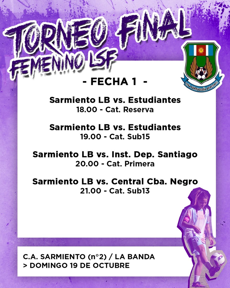 #FemeninoLSF / INICIA EL TORNEO FINAL FEMENINO LSF

Con el desarrollo de doce encuentros en cuatro categorías, este domingo iniciará el Torneo Final Femenino bajo la organización de la <a href="/lsfoficial/">Liga Santiagueña</a> 

> facebook.com/permalink.php?…