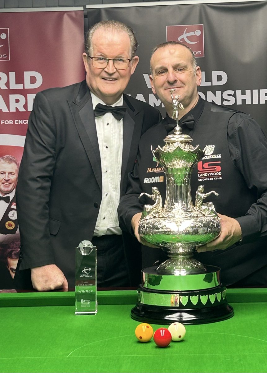 AonghusMcAnally's tweet photo. Very proud of my buddy Dave Causier who successfully defended his World Championship Billiards title tonight in the brilliant Landywood Snooker Club   
What a performance. Dhruv Sitwala was a worthy opponent but he never really got a chance to get going. https://t.co/QX7DSJDzXD