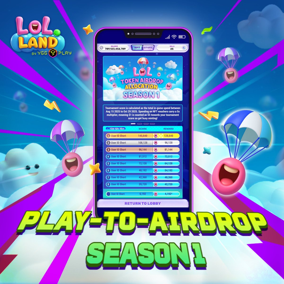 🚨 Play-To-Airdrop Season 1 is LIVE! 🚨

<a href="/LOLLandGame/">LOL Land</a> , it’s time to turn your gameplay into $LOL! 💰🔥

📅 From Aug 15 to Oct 29
🎯 Spend in-game and climb the leaderboard
💎 NFT purchases give 5x more points
🪂 5% of the $LOL supply will be distributed
🏆 Top 50 players earn