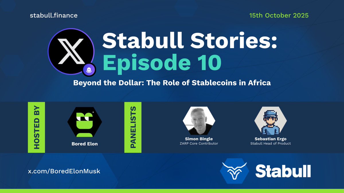 Stabull (@stabullfinance) on Twitter photo If you missed the recent Stabull Stories X Space, no worries at all! 😎
All Stabull Stories episodes + more is available via our YouTube channel 📺
🔗Link to episode 10: youtu.be/UpocKIW_DxY
A big thank you to <a href="/SimonDingle/">Simon</a> of <a href="/ZARP_Stablecoin/">ZARP Stablecoin</a> for joining host <a href="/BoredElonMusk/">BORED</a> If you missed the recent Stabull Stories X Space, no worries at all! 😎
All Stabull Stories episodes + more is available via our YouTube channel 📺
🔗Link to episode 10: youtu.be/UpocKIW_DxY
A big thank you to <a href="/SimonDingle/">Simon</a> of <a href="/ZARP_Stablecoin/">ZARP Stablecoin</a> for joining host <a href="/BoredElonMusk/">BORED</a>