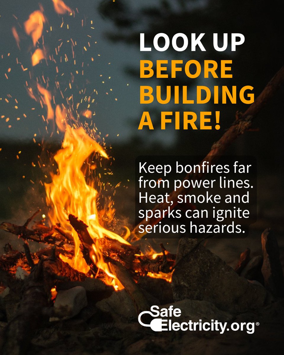 🔥Planning a fall bonfire? Keep them away from overhead power lines, poles and utility equipment. Sparks can travel farther than you think! #SafeElectricity