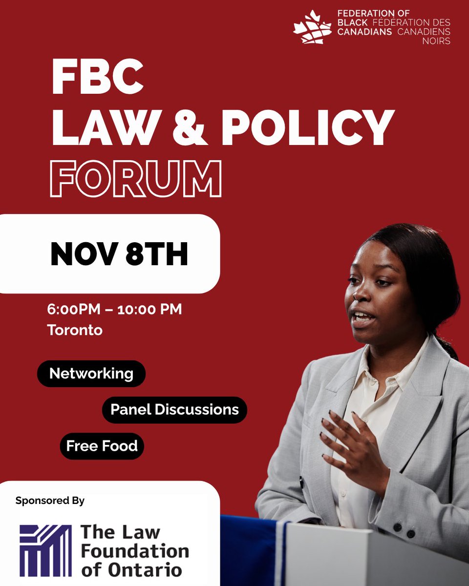 FBC invites you to our Law and Policy Forum on November 8, in Toronto!

We’re bringing together policymakers, legal professionals, researchers, and community leaders to address systemic barriers within Canada’s justice system.

Register now: zurl.co/P9dkE