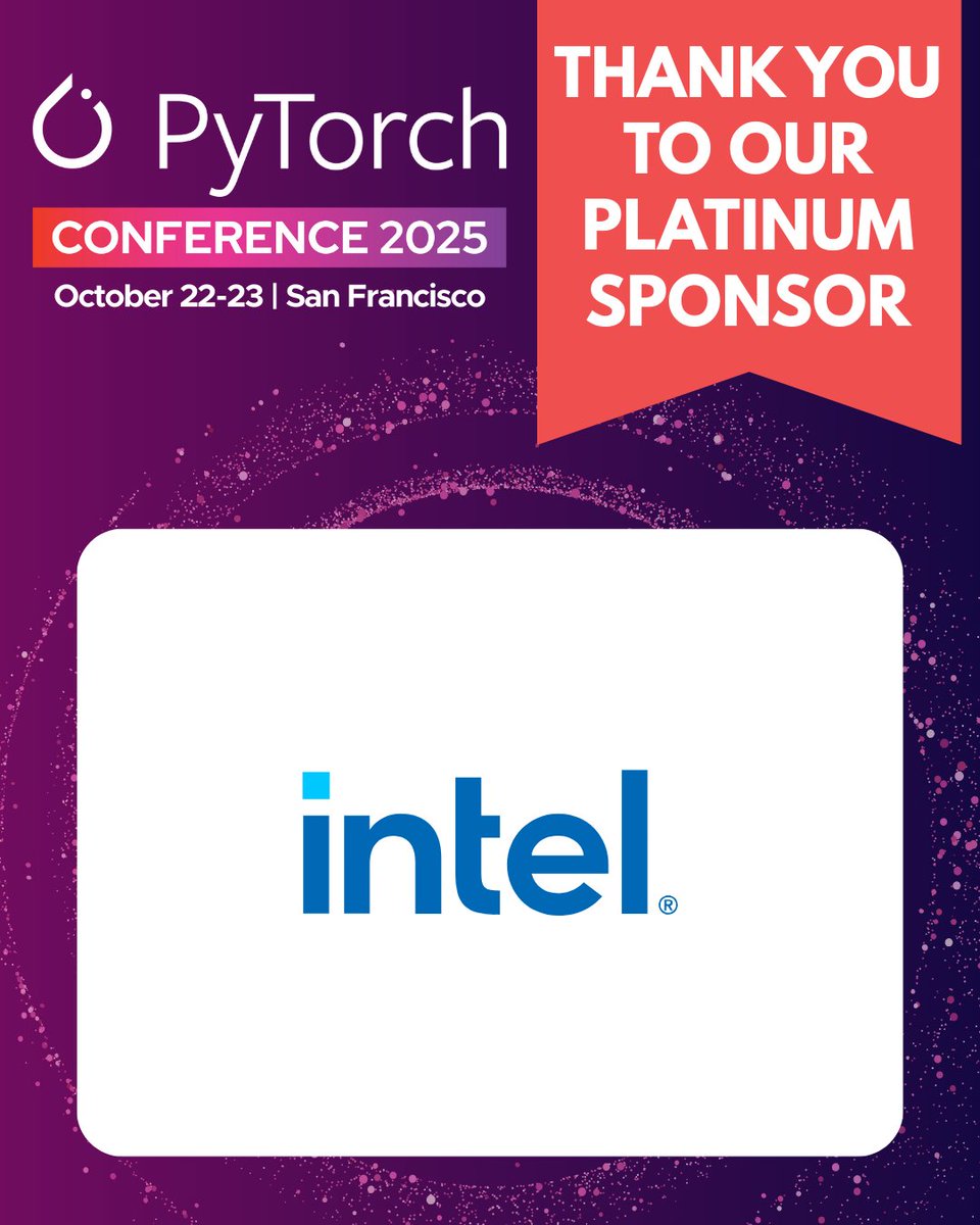 PyTorch's tweet image. We ❤️ our #PyTorchCon platinum sponsor @intel. Join us October 22-23 in San Francisco & explore new frontiers in #AI assessment & benchmarking. Register: hubs.la/Q03MbTnw0 Schedule: hubs.la/Q03MbRzr0