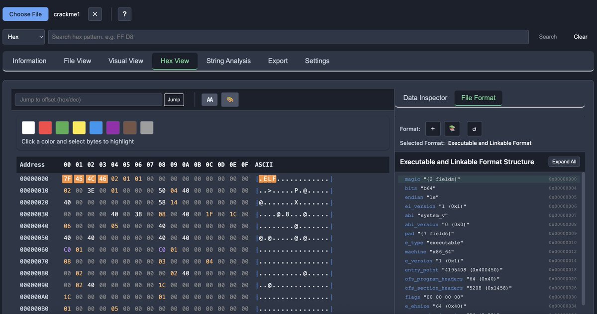 Bytes Revealer tip #3: includes identification of hundreds of file formats. Use the extensive gallery or load your own template. Ideal for reversing and malware analysis. Based on <a href="/kaitai_io/">Kaitai Project https://infosec.exchange/@kaitai</a> bytesrevealer.online #AppSec #reversing #CyberSecurity <a href="/vulnexsl/">VULNEX</a>