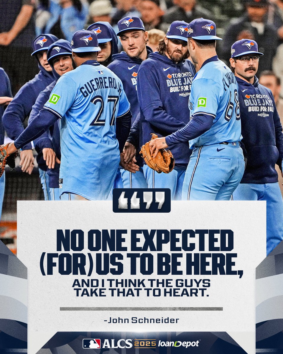 MLB's tweet image. AL East Champions ✅
Best Record in AL ✅

Can the @BlueJays come back from a 2-0 #ALCS deficit to win the pennant?