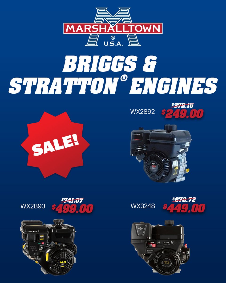 These Briggs &amp; Stratton® Engines balance power and efficiency effectively. Shop: bit.ly/48liNQ2
#construction #concrete #sale #powertools