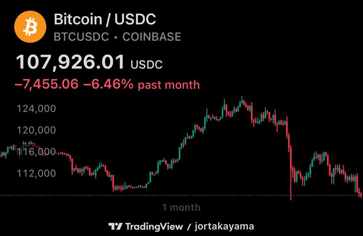 ビットコインが先日に暴落時の安値にをトライへ ビットコインが107Kを割り込むと、直近で安値で拾った人たちからの売りが出やすいと思うので注意かな👀  僕はひたすら金利で稼ぐ