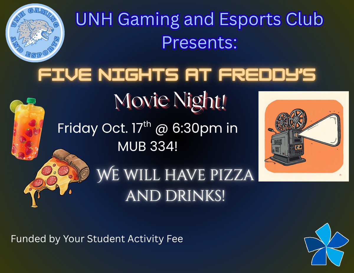 Movie night tomorrow! Five Nights At Freddy's watch party! We'll bring the pizza and drinks, you bring friends and your appetite!