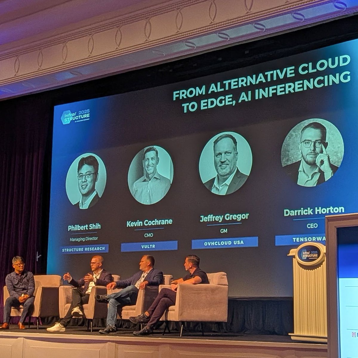 tensorwave's tweet image. Thanks to AI Infra Summit for having @DarrickHorton share his thoughts on the future of cloud infrastructure. Great to share the stage with leaders from @Vultr, Structure Research, and @OVHcloud_US 🌊