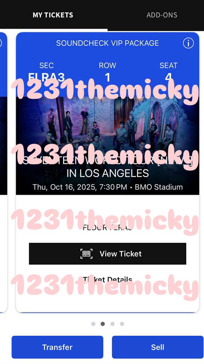 WTS #seventeen_new_in_la 

DATE OF SHOW: OCT 16

SECTION: FLOOR A3

ROW: 1

SEAT: 4

PRICE: $1500
Tickets have VIP BENEFITS.
Feel free to do a FaceTime for checking all proofs! No scams, can show previous proofs. 
‼️DM me if you’re interested
#seventeeninLA