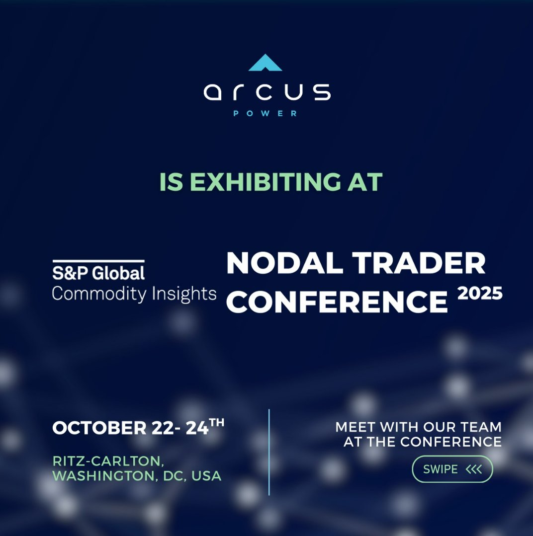 ArcusPower's tweet image. Arcus Power is at S&amp;amp;P’s Nodal Trader Conf Oct 22–24 in DC! 🎯 Join our Oct 23 panel on growing demand + nodal trading, and meet our team onsite! #NodalTrader #Energy